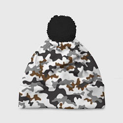 Шапка с помпоном Камуфляж Чёрно-Белый Camouflage Black-White, цвет: 3D-черный