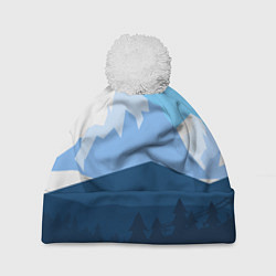 Шапка с помпоном Горы, лес, канатная дорога, цвет: 3D-белый