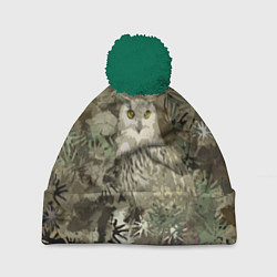 Шапка с помпоном Сова на абстрактном коричневом фоне, цвет: 3D-зеленый