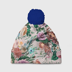 Шапка с помпоном Color floral pattern Expressionism Summer, цвет: 3D-тёмно-синий
