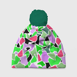 Шапка с помпоном Abstract pattern green pink spots, цвет: 3D-зеленый