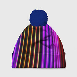 Шапка с помпоном Неоновые линейные фонари - Фиолетовый, цвет: 3D-тёмно-синий