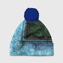 Шапка с помпоном Абстрактные лёд и трава - Синезелёный, цвет: 3D-тёмно-синий
