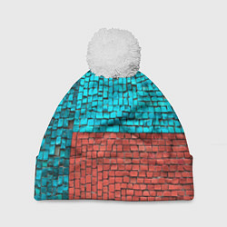 Шапка с помпоном Каменно-кирпичная броня - Оранжевый, цвет: 3D-белый