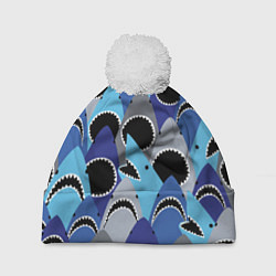 Шапка с помпоном Пасть акулы - паттерн, цвет: 3D-белый