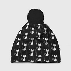 Шапка с помпоном Чёрные Коты С Клубками Шерсти, цвет: 3D-черный