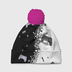 Шапка c помпоном Джойстики чёрно-белые