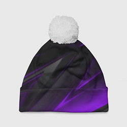 Шапка с помпоном Черно-фиолетовая геометрическая абстракция, цвет: 3D-белый
