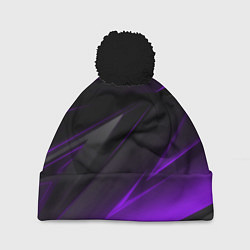 Шапка c помпоном Черно-фиолетовая геометрическая абстракция