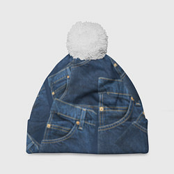 Шапка с помпоном Джинсовка jeans, цвет: 3D-белый