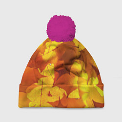 Шапка с помпоном Осенние золотые листья, цвет: 3D-малиновый