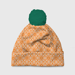 Шапка с помпоном Абстракция - оранжевые зонтики, цвет: 3D-зеленый