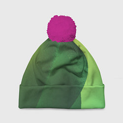 Шапка с помпоном Зелёные абстрактные волны, цвет: 3D-малиновый