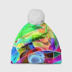 Шапка с помпоном Цветная геометрическая композиция - лето, цвет: 3D-белый