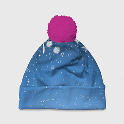 Шапка c помпоном Снежный узор на синем фоне