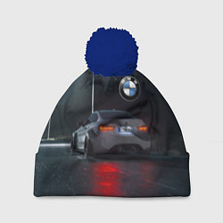 Шапка с помпоном Крутая бэха на ночной трассе, цвет: 3D-тёмно-синий
