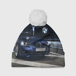 Шапка с помпоном BMW на ночной трассе, цвет: 3D-белый