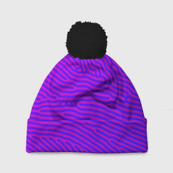 Шапка с помпоном Фиолетовые линии, цвет: 3D-черный