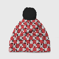 Шапка с помпоном Кролики в красных шапках, цвет: 3D-черный