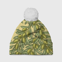 Шапка c помпоном Винтажные ветви оливок