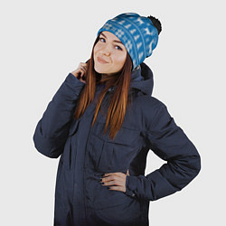 Шапка с помпоном Рождественский синий свитер с оленями, цвет: 3D-черный — фото 2