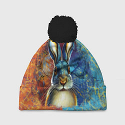 Шапка с помпоном Огненный новогодний кролик, цвет: 3D-черный