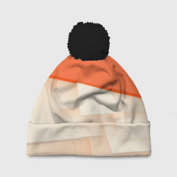 Шапка с помпоном Абстрактные геометрические оранжевые и светлые фиг, цвет: 3D-черный