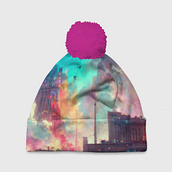 Шапка с помпоном Разъяренный город, цвет: 3D-малиновый