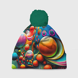 Шапка с помпоном Абстрактные космические шары, цвет: 3D-зеленый