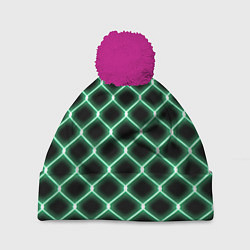 Шапка с помпоном Зелёная неоновая сетка, цвет: 3D-малиновый