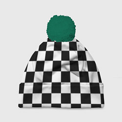 Шапка c помпоном Шахматные клетки - текстура