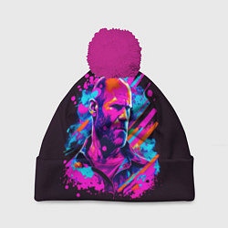 Шапка с помпоном Jason Statham - pop art, цвет: 3D-малиновый