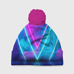 Шапка с помпоном Неоновые треугольники на горизонте, цвет: 3D-малиновый