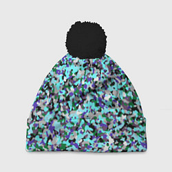 Шапка с помпоном Абстрактные разноцветные пятна, цвет: 3D-черный