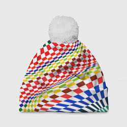 Шапка c помпоном Разноцветная оптическая иллюзия