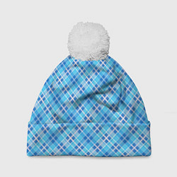 Шапка с помпоном Голубой узор в косую клетку, цвет: 3D-белый