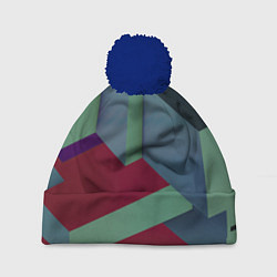 Шапка с помпоном Геометрическое наложение кубов и фигур, цвет: 3D-тёмно-синий