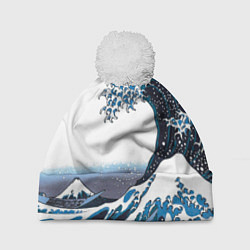 Шапка с помпоном Цунами в Японии, цвет: 3D-белый