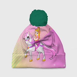 Шапка с помпоном Принцесса с золотыми волосами на лошади, цвет: 3D-зеленый
