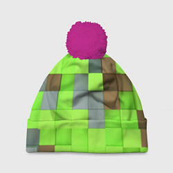 Шапка с помпоном Артем майнкрафт, цвет: 3D-малиновый