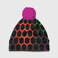 Шапка с помпоном Gradient hexagon genshin, цвет: 3D-малиновый