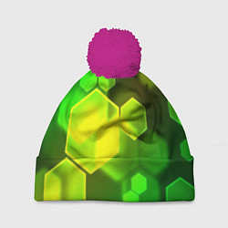 Шапка c помпоном Зелёные соты абстракция