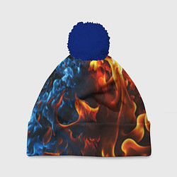 Шапка с помпоном Битва огней - два пламени, цвет: 3D-тёмно-синий