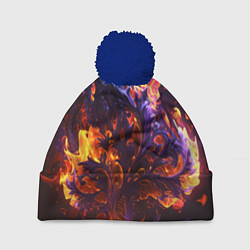 Шапка с помпоном Текстура огня, цвет: 3D-тёмно-синий