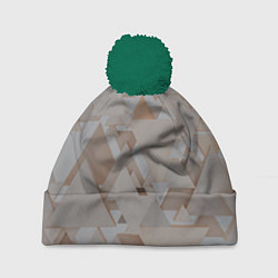 Шапка с помпоном Геометрическое множество серых и бежевых треугольн, цвет: 3D-зеленый