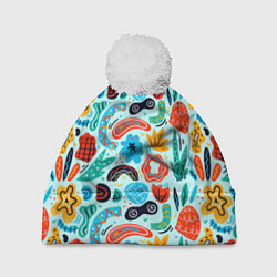 Шапка c помпоном Colorful patterns