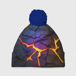 Шапка c помпоном Неоновые трещины - лава