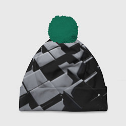Шапка с помпоном Карбоновые грани черные, цвет: 3D-зеленый