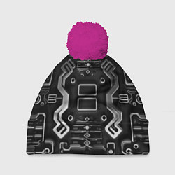 Шапка с помпоном Нейроарт киберпанк ЧБ, цвет: 3D-малиновый