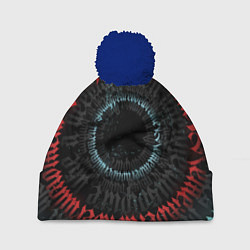 Шапка с помпоном Неоновые круги иероглифы, цвет: 3D-тёмно-синий